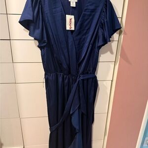 Nicole Miller Blue Flutter Sleeve Maxi Dress